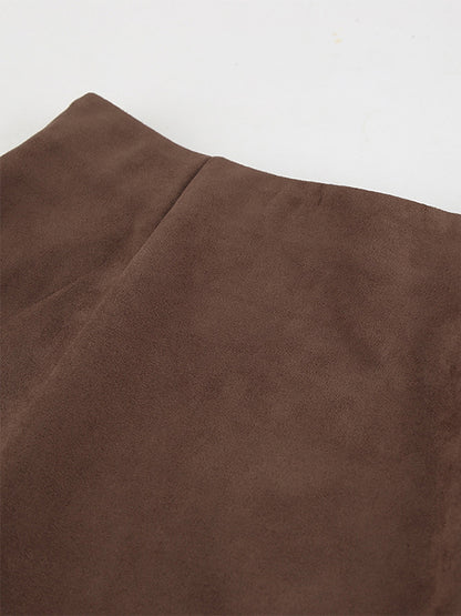 Elegant Brown Suede A-Line Maxi Skirt For Women 2026