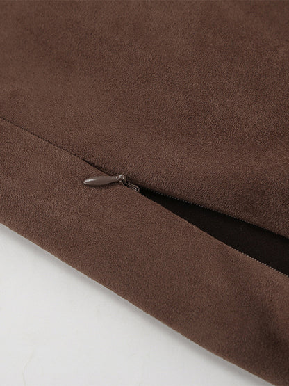 Elegant Brown Suede A-Line Maxi Skirt For Women 2026