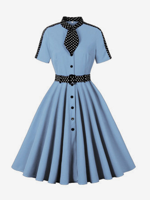 Retro Polka Dot Shirt Dress With Tie And Belt Vintage Inspired Midi Dress For Women 2026