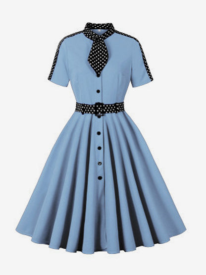 Retro Polka Dot Shirt Dress With Tie And Belt Vintage Inspired Midi Dress For Women 2026
