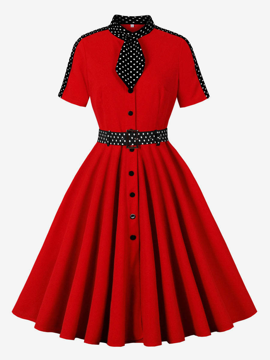 Retro Polka Dot Shirt Dress With Tie And Belt Vintage Inspired Midi Dress For Women 2026