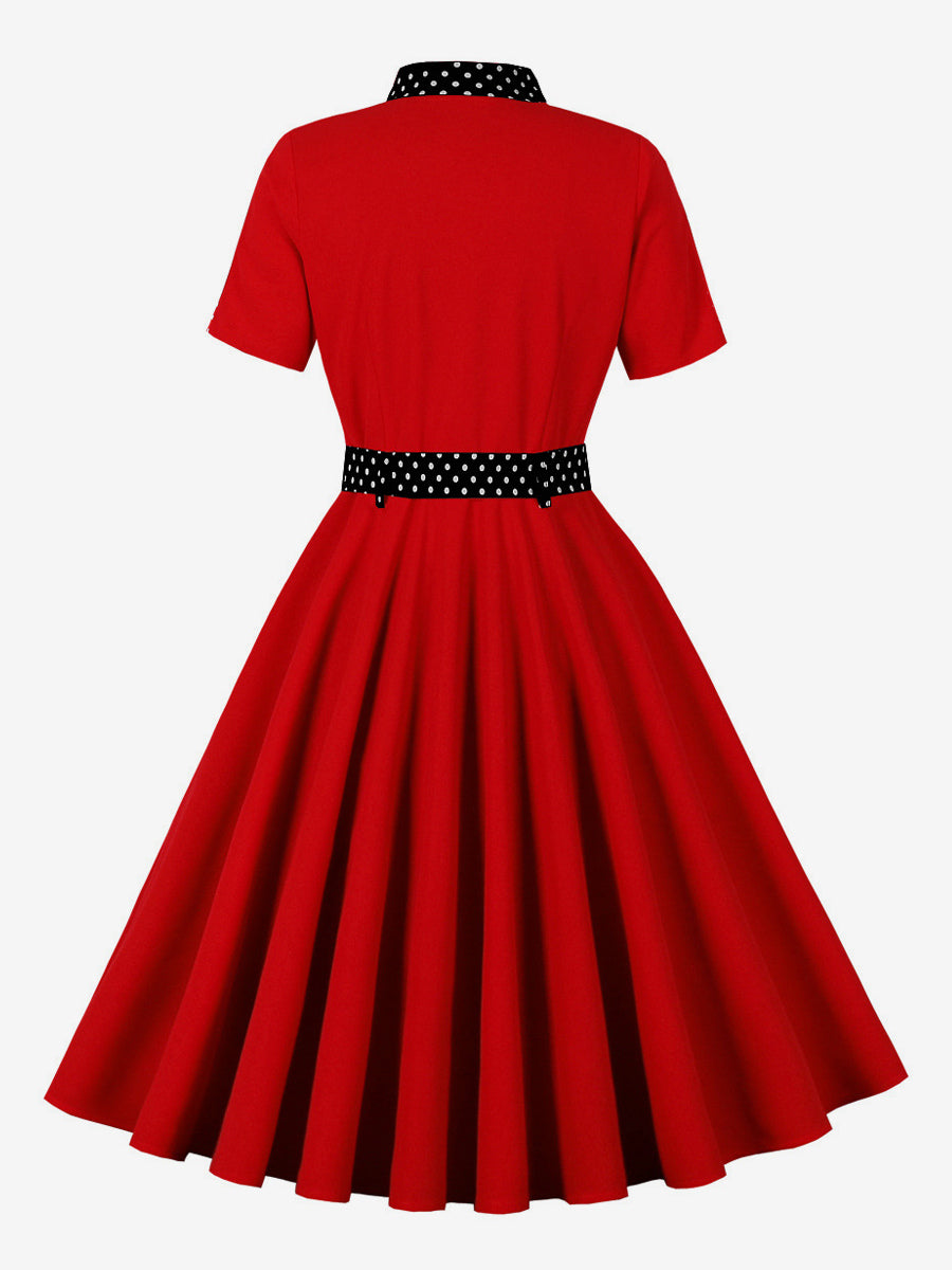 Retro Polka Dot Shirt Dress With Tie And Belt Vintage Inspired Midi Dress For Women 2026