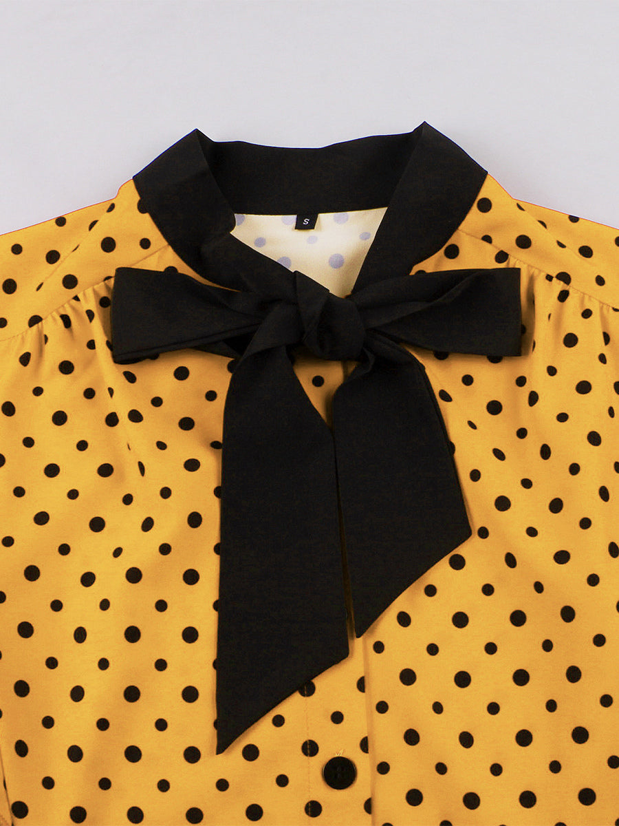 Polka Dot Shirt Dress With Tie And Belt Flutter Sleeve Vintage Midi Dress For Women 2026