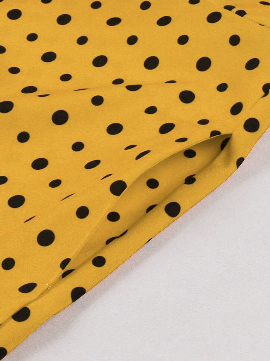 Polka Dot Shirt Dress With Tie And Belt Flutter Sleeve Vintage Midi Dress For Women 2026