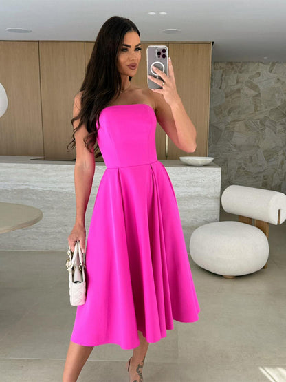 Elegant Strapless Dress High-Waist A-Line Party Dress For Women 2026