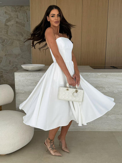Elegant Strapless Dress High-Waist A-Line Party Dress For Women 2026