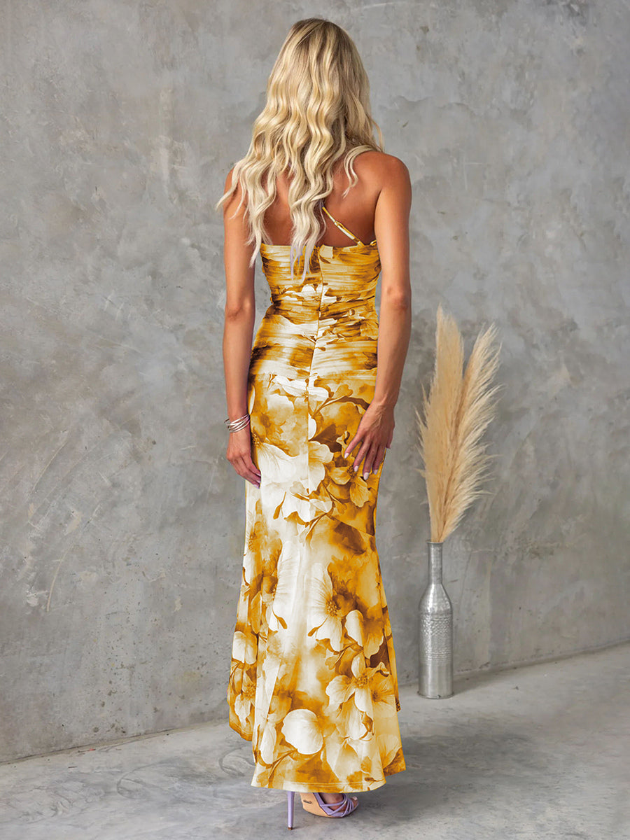 Floral Print One-Shoulder Long Dress For Women 2026