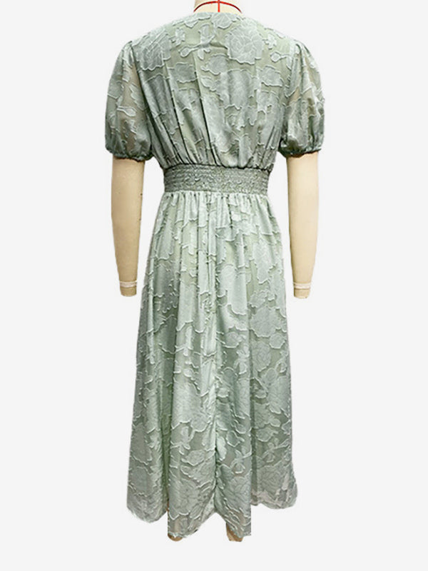 Floral Midi Dress With V-Neck And Puffy Sleeves For Women 2026