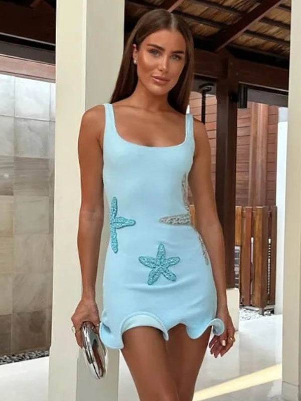 Starfish Sequin Mini Dress for Women - Sexy Sleeveless Scoop Neck Slim Fit Sheath Sundress - Summer Beach Resort 2026