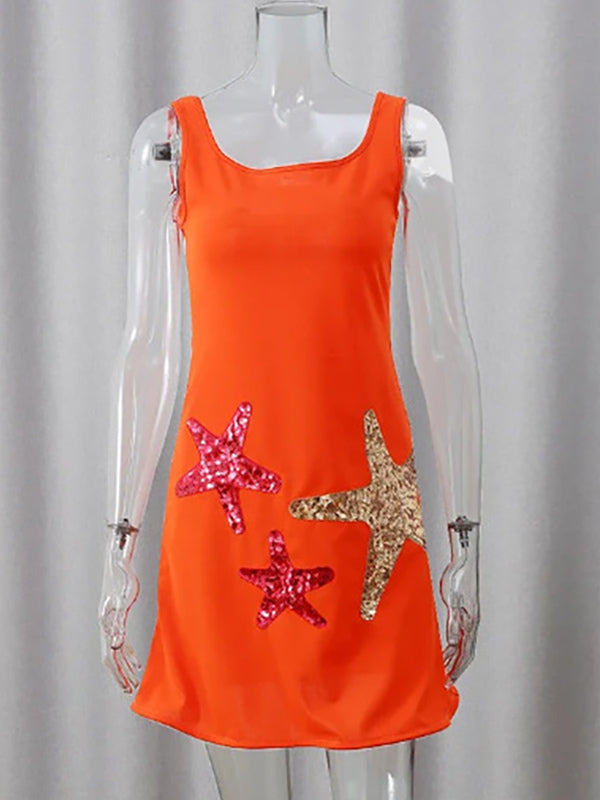 Starfish Sequin Mini Dress for Women - Sexy Sleeveless Scoop Neck Slim Fit Sheath Sundress - Summer Beach Resort 2026