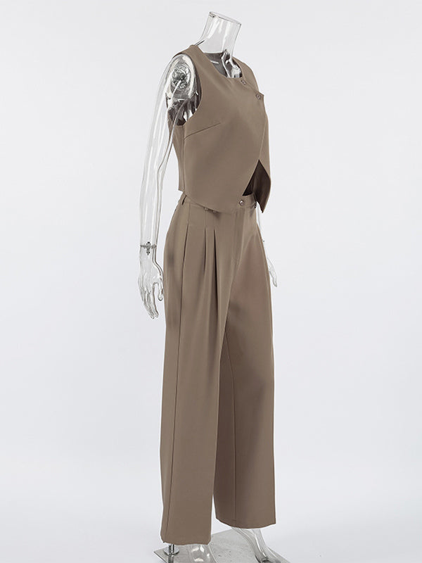 SummerTwo Piece Co-ord Set Outfit Asymmetrical Top And Straight Pants For Women 2026
