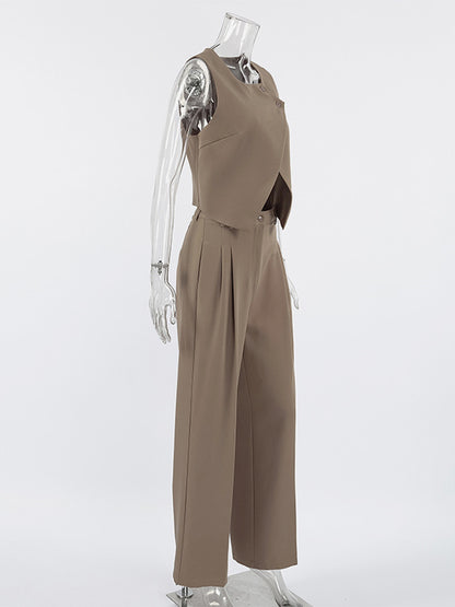 SummerTwo Piece Co-ord Set Outfit Asymmetrical Top And Straight Pants For Women 2026