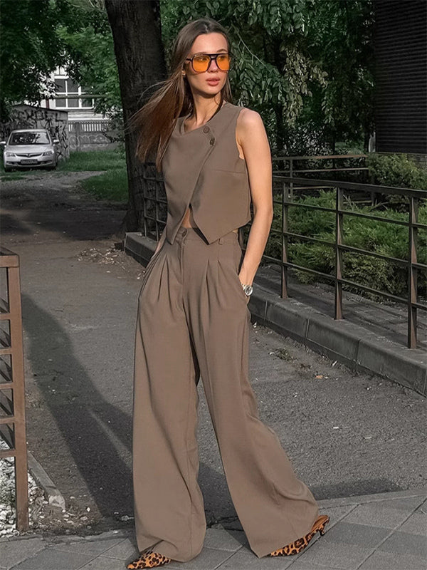 SummerTwo Piece Co-ord Set Outfit Asymmetrical Top And Straight Pants For Women 2026