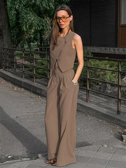 SummerTwo Piece Co-ord Set Outfit Asymmetrical Top And Straight Pants For Women 2026