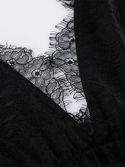 Eyelash Trim Lace Maxi Dress for Women - Sexy Deep V Neck Sleeveless Sheer Tiered Sundress - Summer Beach Party 2026