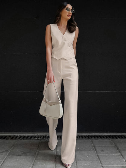 Summer Two Piece Co-ord Set Asymmetrical Top And Straight Pants For Women 2026