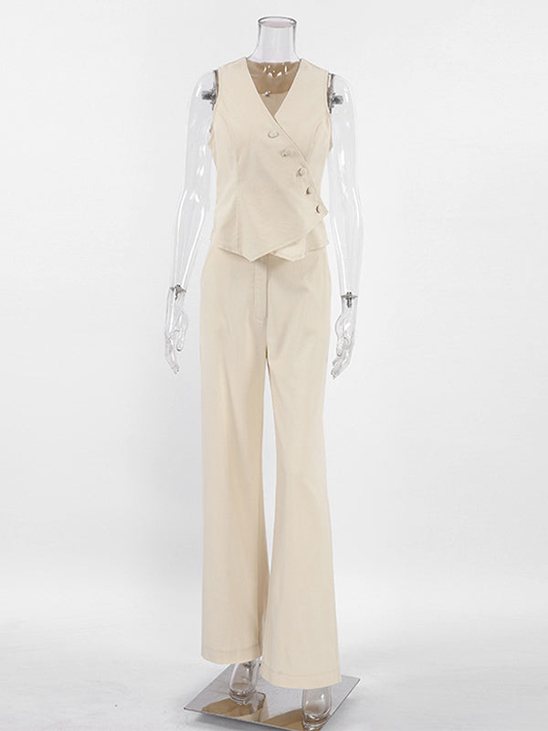 Summer Two Piece Co-ord Set Asymmetrical Top And Straight Pants For Women 2026