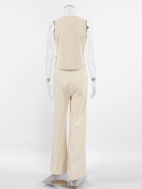 Summer Two Piece Co-ord Set Asymmetrical Top And Straight Pants For Women 2026