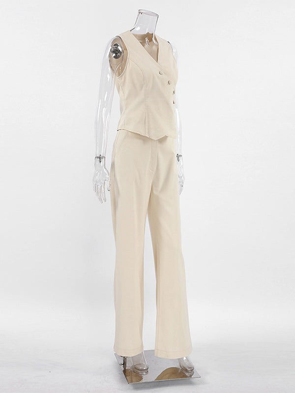 Summer Two Piece Co-ord Set Asymmetrical Top And Straight Pants For Women 2026