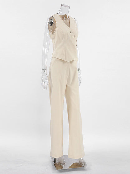 Summer Two Piece Co-ord Set Asymmetrical Top And Straight Pants For Women 2026