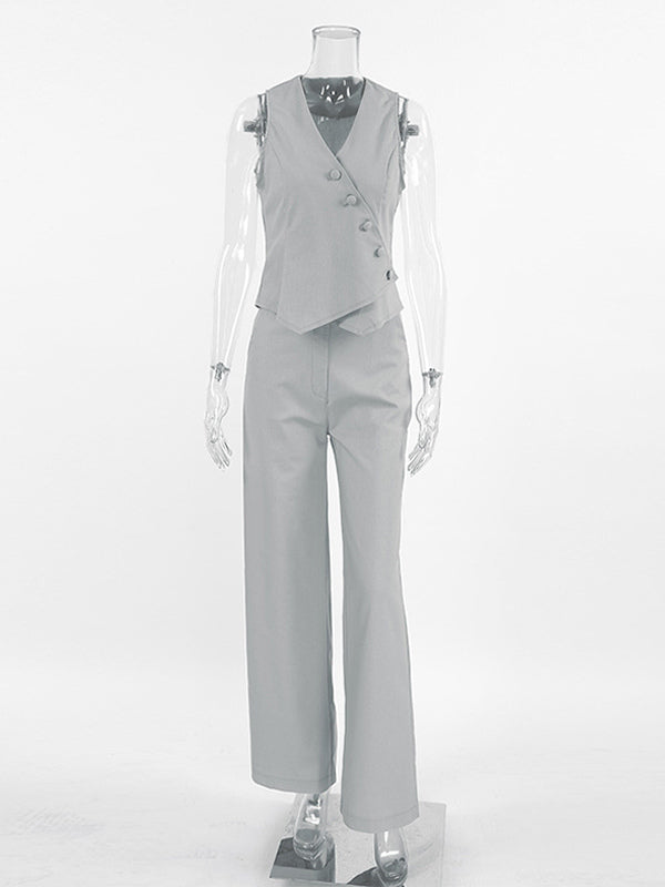 Summer Two Piece Co-ord Set Asymmetrical Top And Straight Pants For Women 2026