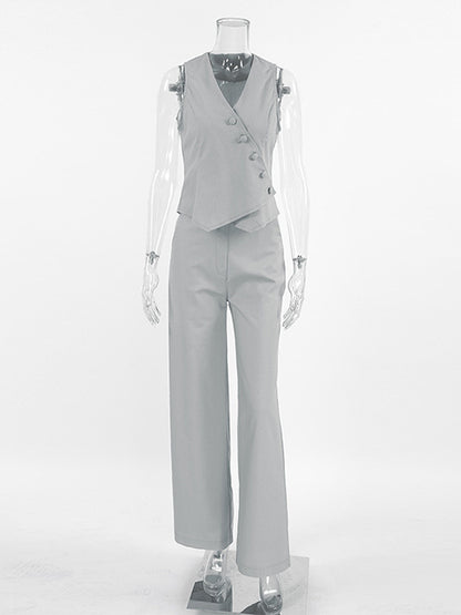 Summer Two Piece Co-ord Set Asymmetrical Top And Straight Pants For Women 2026
