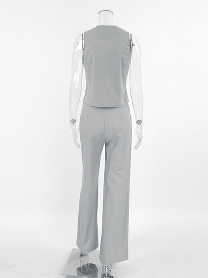 Summer Two Piece Co-ord Set Asymmetrical Top And Straight Pants For Women 2026