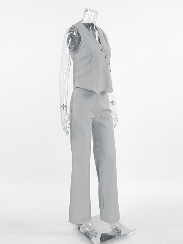 Summer Two Piece Co-ord Set Asymmetrical Top And Straight Pants For Women 2026