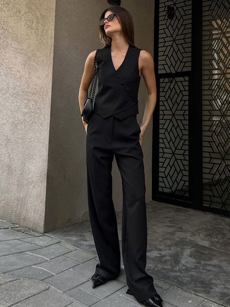 Summer Two Piece Co-ord Set Asymmetrical Top And Straight Pants For Women 2026