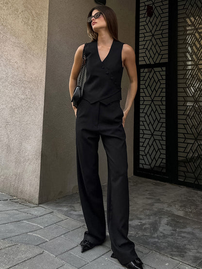 Summer Two Piece Co-ord Set Asymmetrical Top And Straight Pants For Women 2026