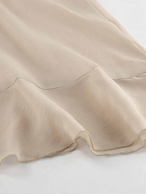 Sheer Chiffon Maxi Dress for Women - Khaki Boho Ruffle Flare Sleeve V Neck Flowy Cover Up - Spring Summer Casual 2026