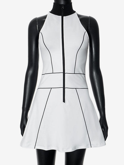 Sleeveless Zip-up Mini Dress With High Neck For Women 2026
