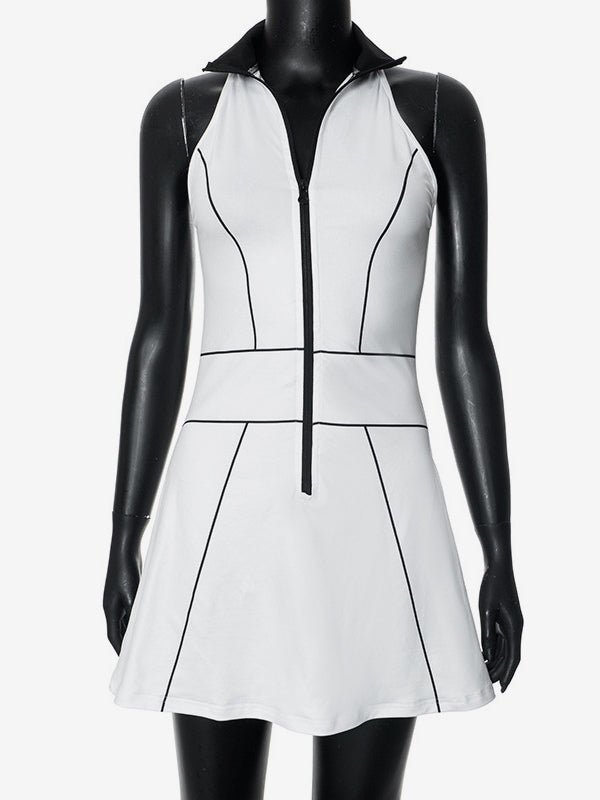 Sleeveless Zip-up Mini Dress With High Neck For Women 2026