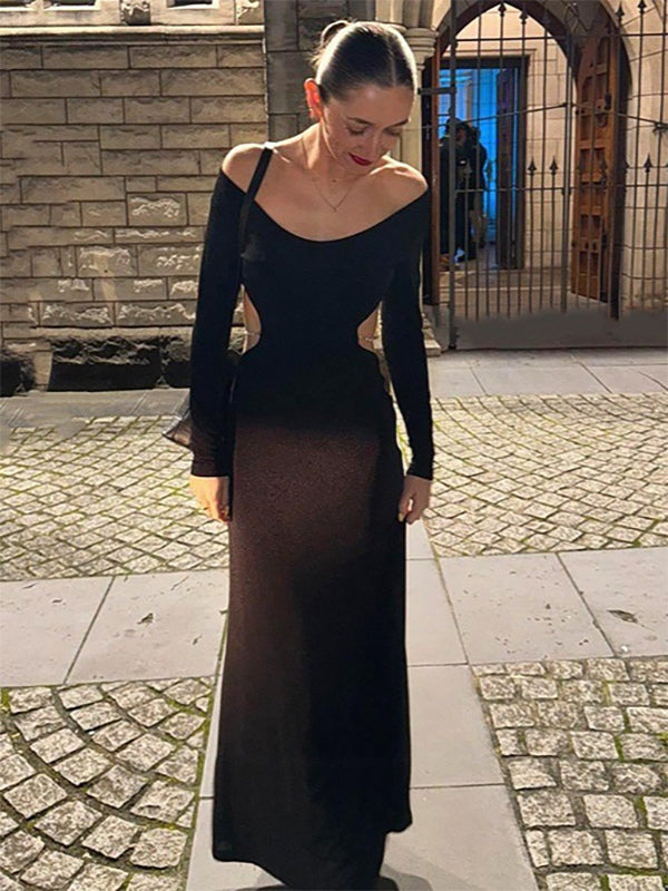 Open Back Maxi Party Dress Long Sleeve Crew Neck Long Dress For Women 2026