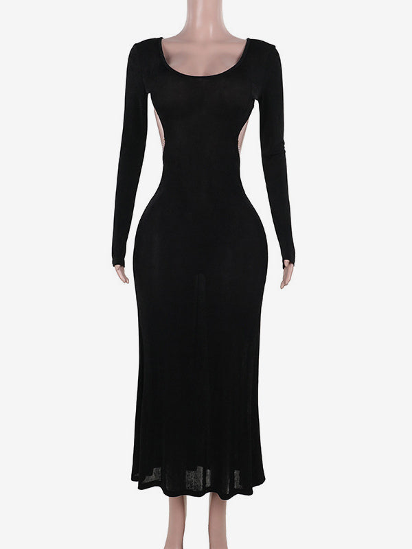 Open Back Maxi Party Dress Long Sleeve Crew Neck Long Dress For Women 2026