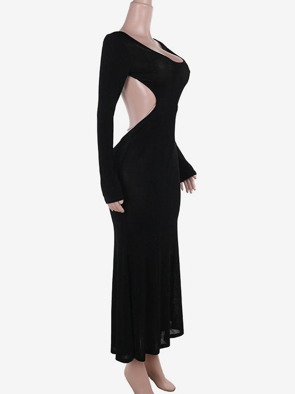 Open Back Maxi Party Dress Long Sleeve Crew Neck Long Dress For Women 2026
