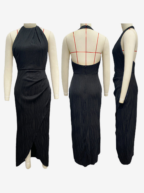Halter Neck Maxi Party Dress With High Slit For Women 2026