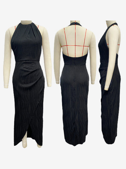 Halter Neck Maxi Party Dress With High Slit For Women 2026
