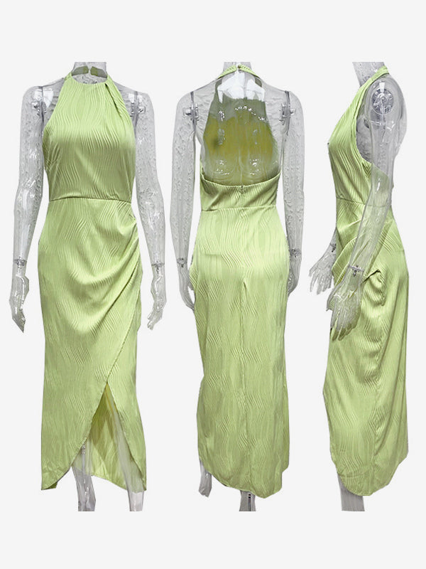 Halter Neck Maxi Party Dress With High Slit For Women 2026