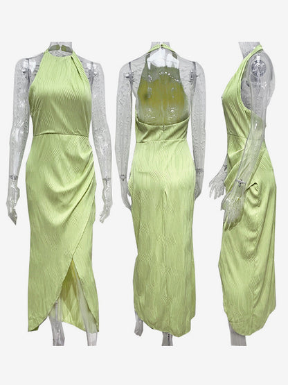 Halter Neck Maxi Party Dress With High Slit For Women 2026