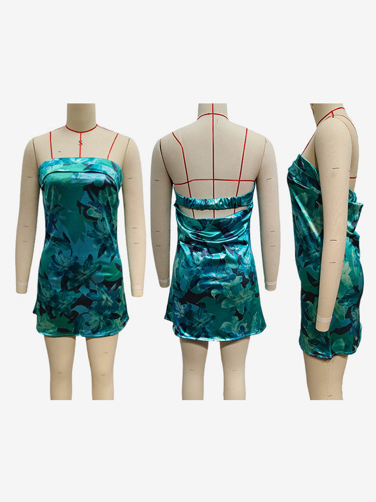 Strapless Floral Printed Mini Dress for Women - Sexy Backless Sheath Sundress - Summer Beach Party 2026