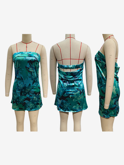 Strapless Floral Printed Mini Dress for Women - Sexy Backless Sheath Sundress - Summer Beach Party 2026