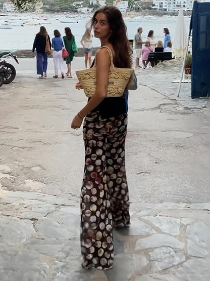 Printed Sheer Flared Pants For Women 2026