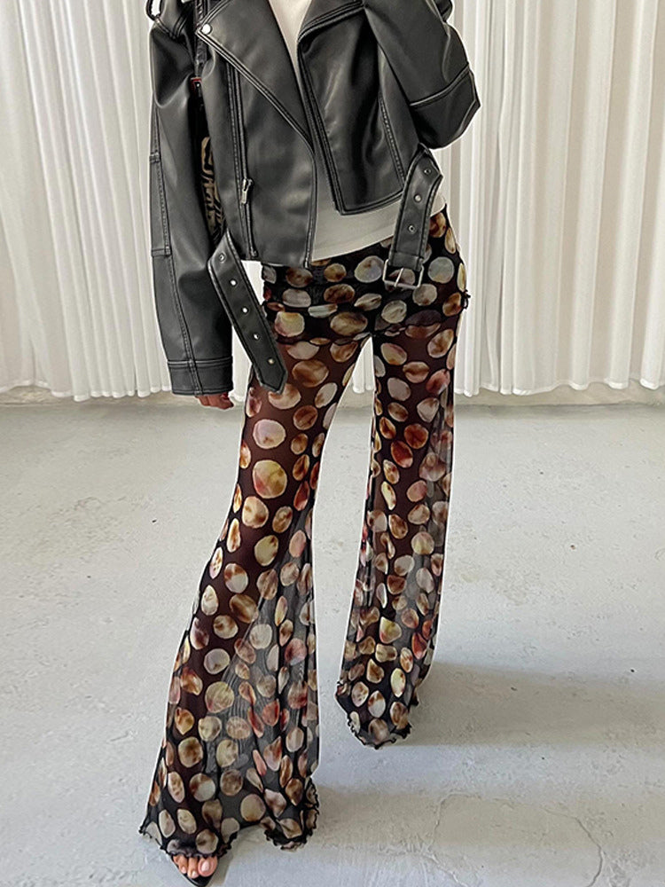 Printed Sheer Flared Pants For Women 2026