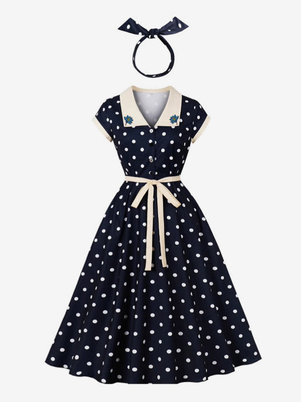 Polka Dot Midi Vintage Dress Belted Hepburn Style Summer Co-ord Set For Women 2026