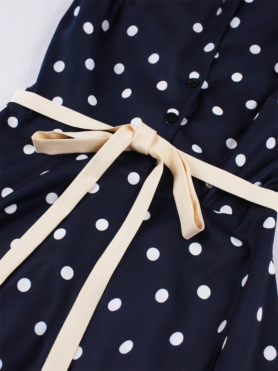 Polka Dot Midi Vintage Dress Belted Hepburn Style Summer Co-ord Set For Women 2026