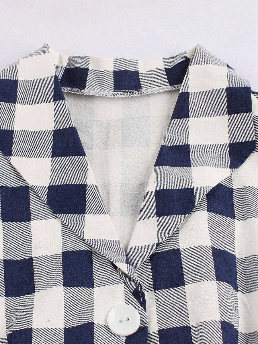 Gingham Vintage Dress Short Sleeve Hepburn Style A-line Midi Dress For Women 2026