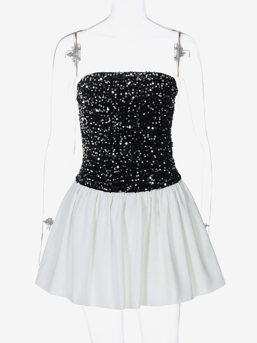 Sequin Strapless Mini Dress With Puff Skirt 2026