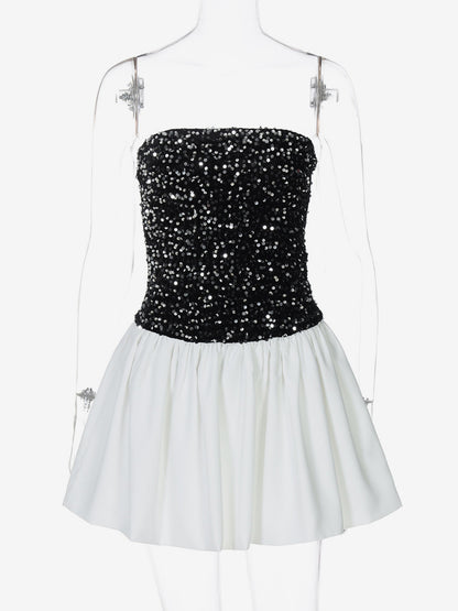 Sequin Strapless Mini Dress With Puff Skirt 2026
