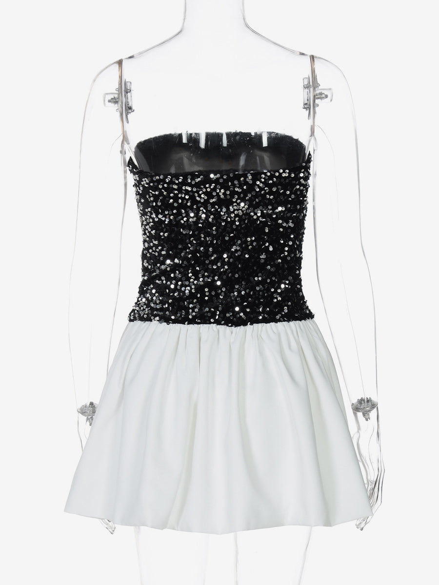 Sequin Strapless Mini Dress With Puff Skirt 2026